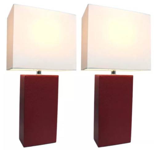 Elegant Designs Modern Leather Table Lamps with White Fabric Shades (Set of 2) - S000288B001283P000036V002