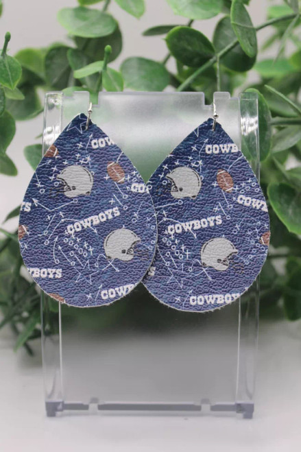 Cowboys Football || Teardrop Faux Leather Earrings || Hypoallergenic - 108-16