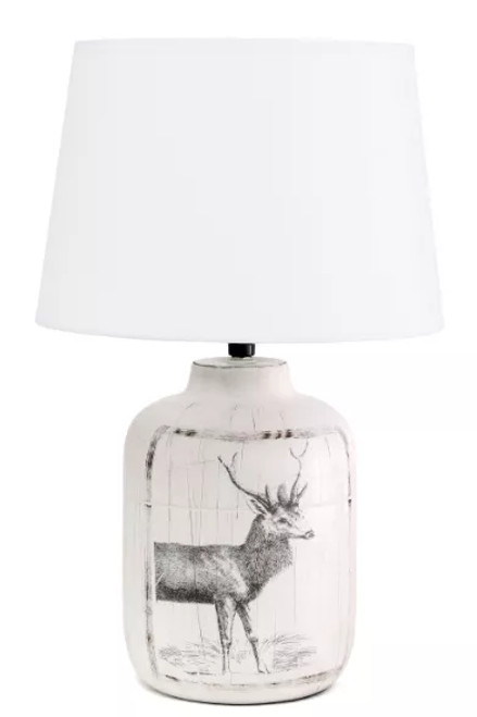 Simple Designs Rustic Deer Buck Nature Printed Ceramic Farmhouse Accent Table Lamp with Fabric Shade