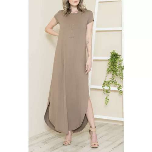 Solid Short Sleeve Round Neck Maxi Dress - S001670B002162P000001V068