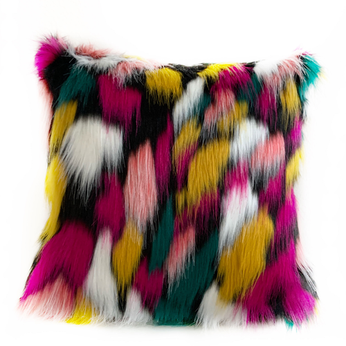 Plutus Purple, Yellow, Black Amazonian Bird Animal Faux Fur Luxury Throw Pillow - S000756B001613P001065V001