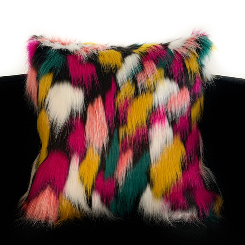 Plutus Purple, Yellow, Black Amazonian Bird Animal Faux Fur Luxury Throw Pillow - S000756B001613P001065V007