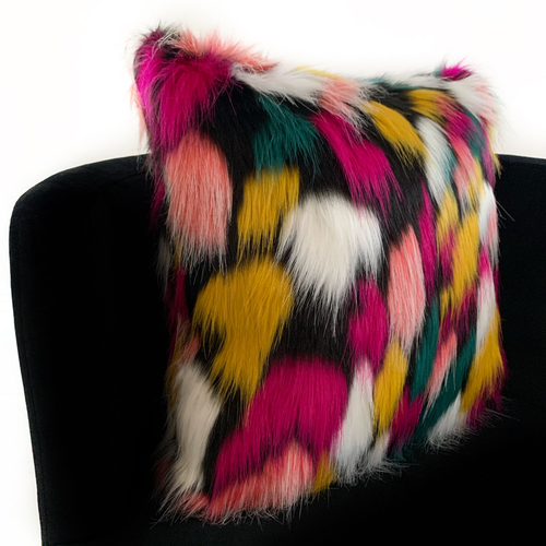 Plutus Purple, Yellow, Black Amazonian Bird Animal Faux Fur Luxury Throw Pillow - S000756B001613P001065V004