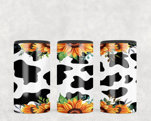 Cow print Sunflowers  Steel can hugger - optional speaker