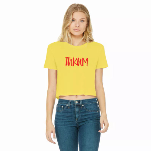 IAKAM Red Classic Women's Cropped Raw Edge T-Shirt - S001662B002171P000016V067