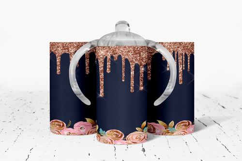Floral faux glitter Drip Insulated Kids Dual Lid Sippy Cup Tumbler