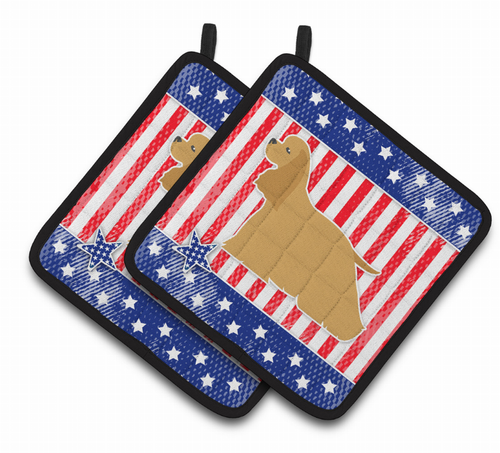 USA Patriotic Dog Art Pair of Pot Holders - S000213B001695P074707V006