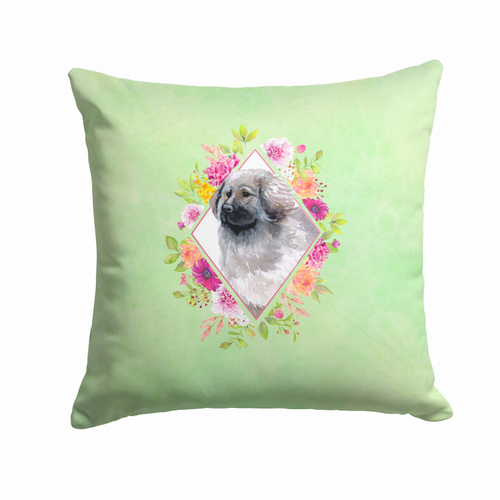 Floral Design with Dog Picture Fabric Decorative Pillow - CK4322PW1414