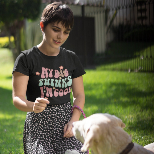 Women's Retro My Dog Thinks I Am Cool T-Shirt - S001328B002514P001996V004