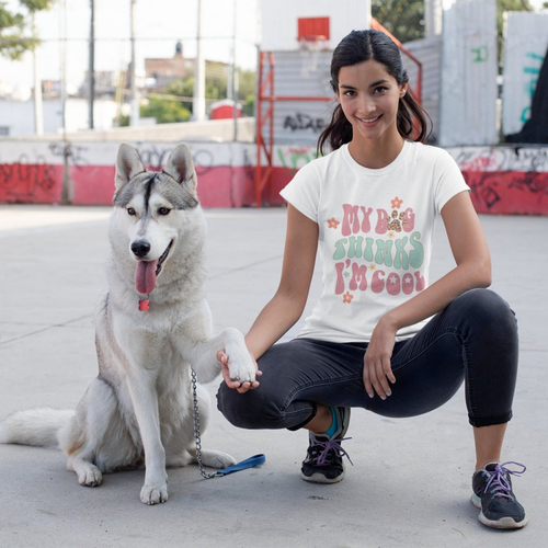 Women's Retro My Dog Thinks I Am Cool T-Shirt - S001328B002514P001996V010