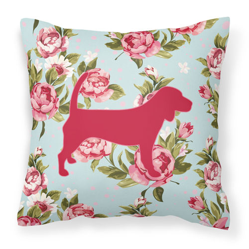 Dog Silhouette Shabby Chic Roses Fabric Decorative Pillow - S000213B001695P025396V000