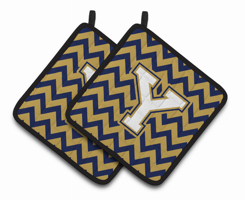 Monogram Chevron Pair of Pot Holders - CJ1057-YPTHD