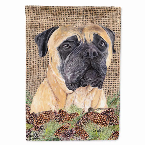 Faux Burlap and Pine Cones with Dog Flag Garden Size - S000213B001695P118757V000