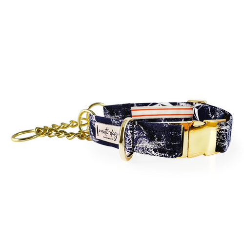 Carta Marina Navy Vintage Nautical Toile Buckle & Martingale Dog Collar - S002793B002925P000042V050