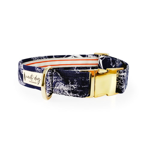 Carta Marina Navy Vintage Nautical Toile Buckle & Martingale Dog Collar - S002793B002925P000042V043