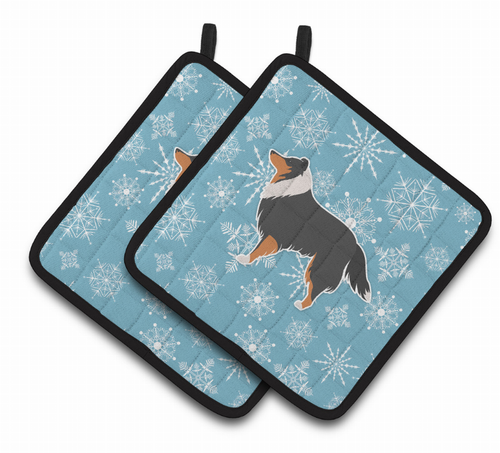 Snowflake and Dog Art Pair of Pot Holders