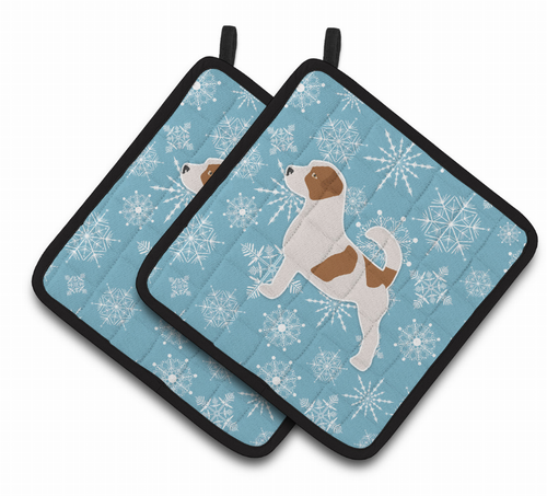 Snowflake and Dog Art Pair of Pot Holders - S000213B001695P074709V027