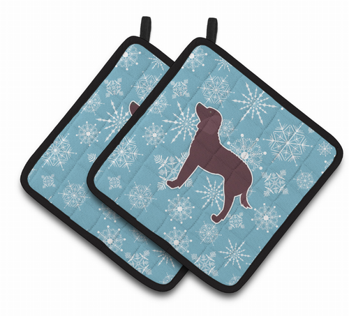 Snowflake and Dog Art Pair of Pot Holders - S000213B001695P074709V021