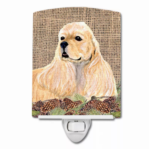 Faux Burlap with Pine Cones Dog Art Ceramic Night Light - S000213B001695P104575V000