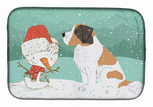 Dog and Snowman Christmas Dish Drying Mat - S000213B001695P115993V018