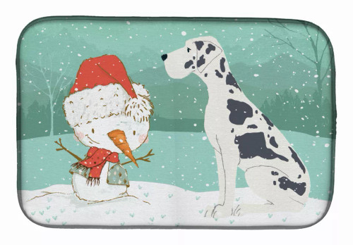 Dog and Snowman Christmas Dish Drying Mat - S000213B001695P115993V010