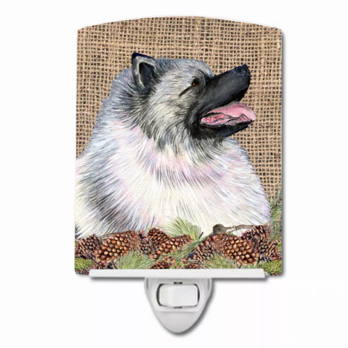 Faux Burlap with Pine Cones Dog Art Ceramic Night Light - S000213B001695P104595V000