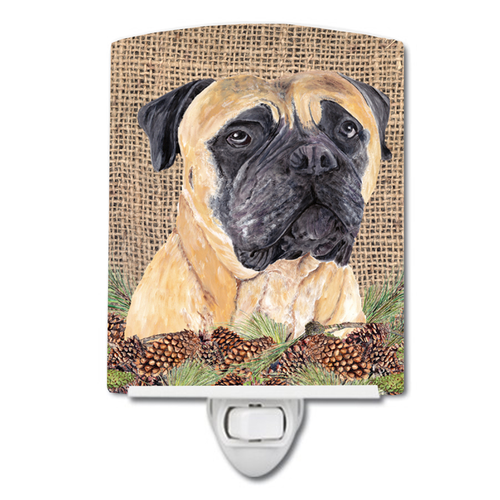 Faux Burlap with Pine Cones Dog Art Ceramic Night Light - S000213B001695P102963V000