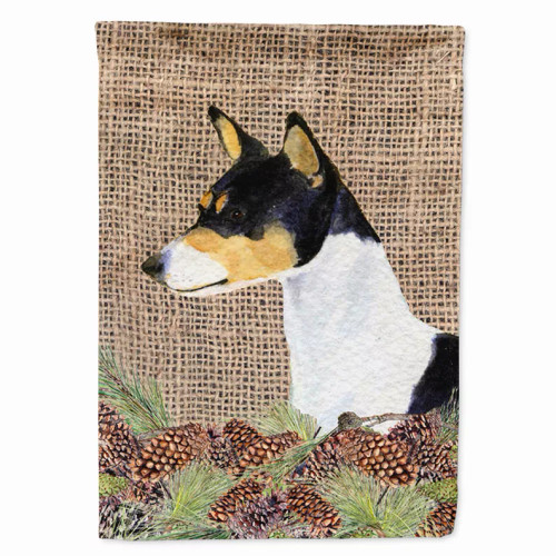 Faux Burlap and Pine Cones with Dog Flag Garden Size - S000213B001695P118965V000