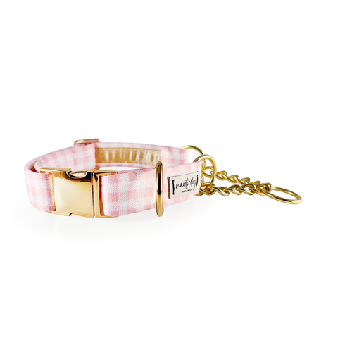 Gingham Pink Summer Plaid Check Buckle & Martingale Dog Collar - S002793B002925P000058V042