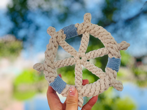 Handmade White Braided Rope Toy Ship Wheel, Sustainable Toy - S002478B002784P000078V010 Handmade White Braided Rope Toy Ship Wheel, Sustainable Toy - S002478B002784P000078V010