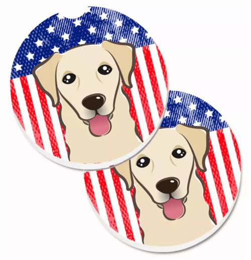 Dog Themed American Flag Cup Holder Car Coasters (Set of 2) - S000213B001695P076423V051