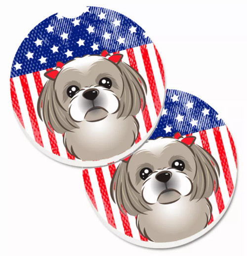 Dog Themed American Flag Cup Holder Car Coasters (Set of 2) - S000213B001695P076423V049