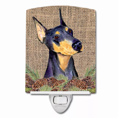 Faux Burlap with Pine Cones Dog Art Ceramic Night Light - S000213B001695P104600V000