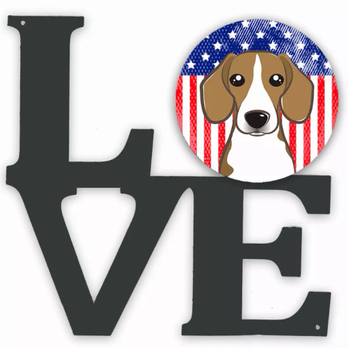 American Flag and Dog Face Metal Wall Artwork LOVE - S000213B001695P011513V000