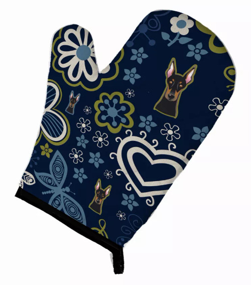 Blue Flowers Dog Art Oven Mitt - S000213B001695P076652V033