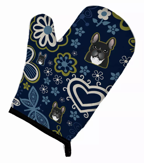 Blue Flowers Dog Art Oven Mitt - S000213B001695P076652V019