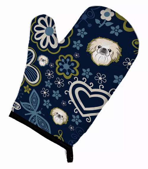 Blue Flowers Dog Art Oven Mitt - S000213B001695P076652V013