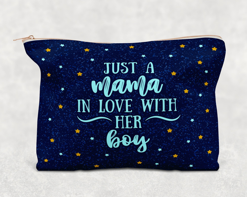Just A Mama In Love With Her Boy  Printed Canvas Zipper Bag Just A Mama In Love With Her Boy  Printed Canvas Zipper Bag