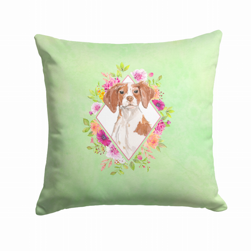 Floral Design with Dog Picture Fabric Decorative Pillow - CK4414PW1414