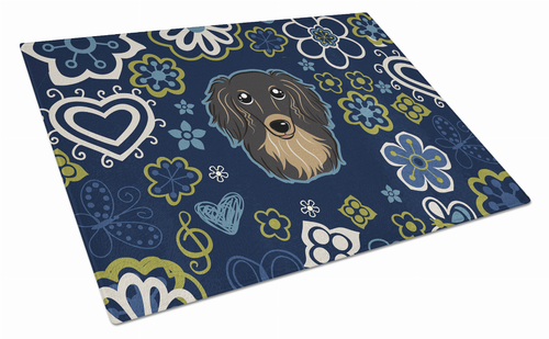 Blue Flowers Dog Print Glass Cutting Board Large - S000213B001695P076656V008