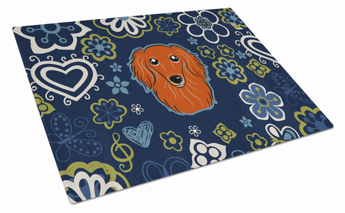 Blue Flowers Dog Print Glass Cutting Board Large - S000213B001695P076656V009