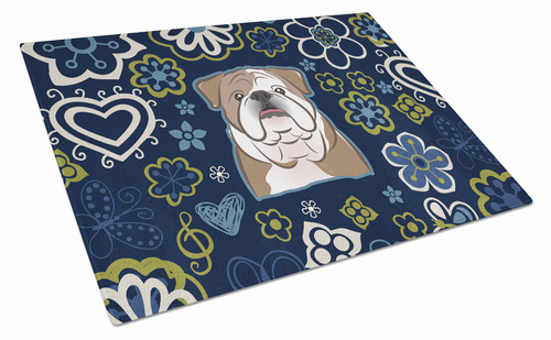 Blue Flowers Dog Print Glass Cutting Board Large - S000213B001695P076656V013