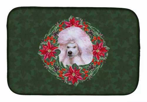 Poinsettia Wreath Dog on Dish Drying Mat - S000213B001695P115615V036