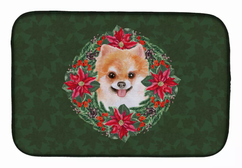 Poinsettia Wreath Dog on Dish Drying Mat - S000213B001695P115615V035
