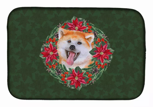 Poinsettia Wreath Dog on Dish Drying Mat - S000213B001695P115615V022