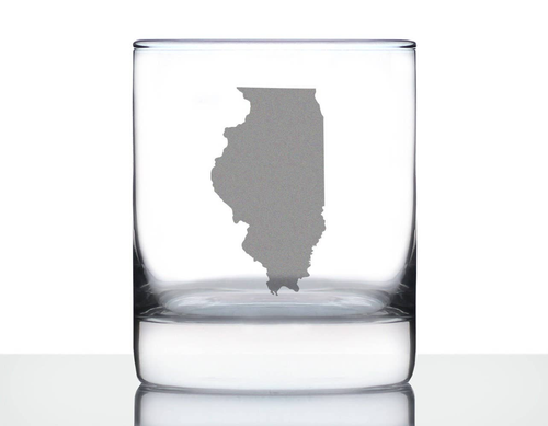 Illinois Outline Whiskey Rocks Glass - Illinoisans Gifts