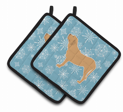 Snowflake and Dog Art Pair of Pot Holders - S000213B001695P074710V049