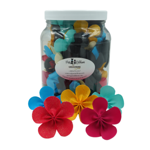 GG112VV | 50-100 Large Flower Velcro Dog Cat Bows in Jar|Pets Ribbons - GG112VV-50