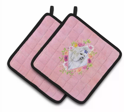 Dogs and Flowers Pair of Pot Holders - S000213B001695P003475V008