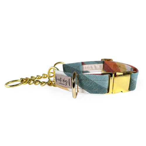 Sunset Retro-mod Stripe Linen Buckle & Martingale Dog Collar - S002793B002925P000097V056